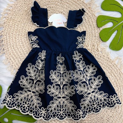 Vestido em Lese de Plantinhas - Marinho